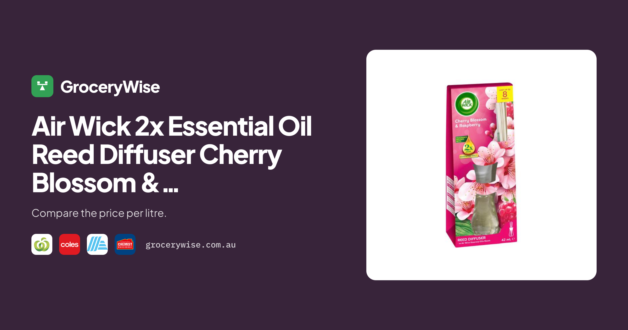 Air Wick 2x Essential Oil Reed Diffuser Cherry Blossom | GroceryWise