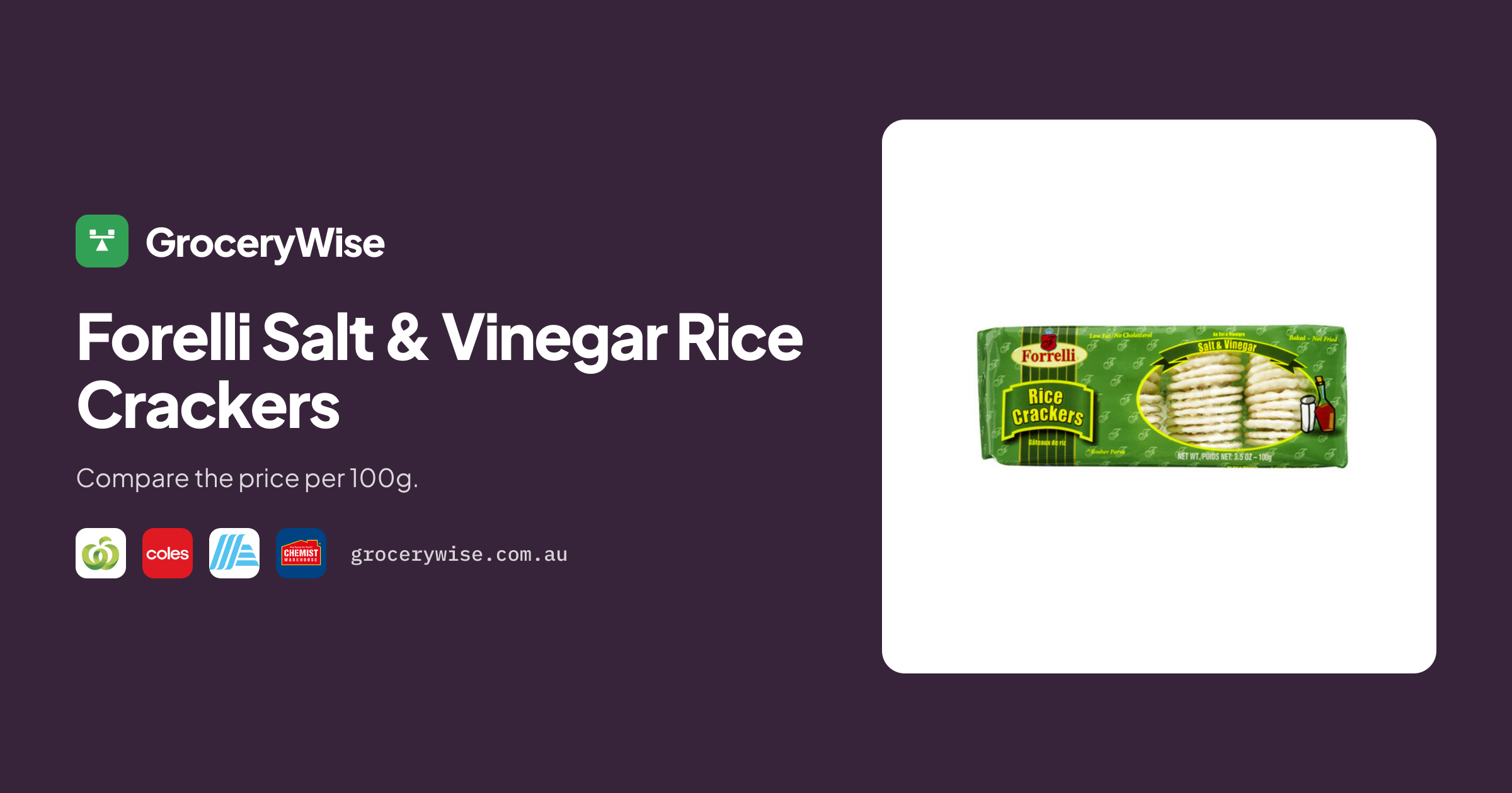 Forelli Salt & Vinegar Rice Crackers Price Comparison | GroceryWise